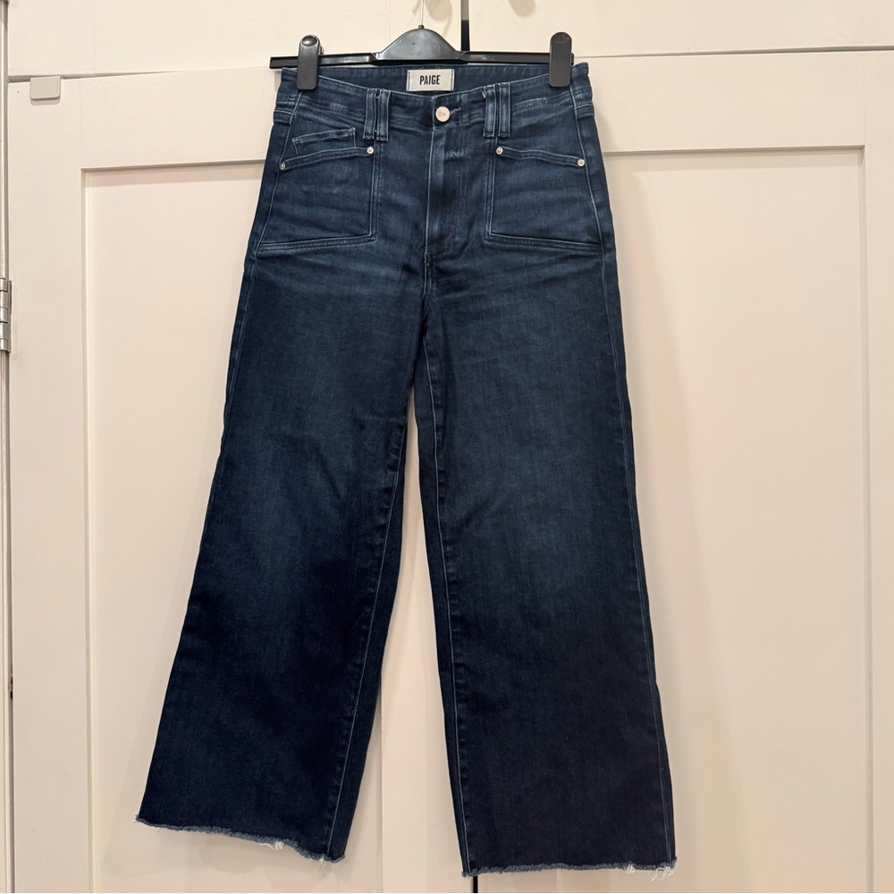 PAIGE Anessa High Rise Cropped Wide Leg Jeans Dark Wash Size 27